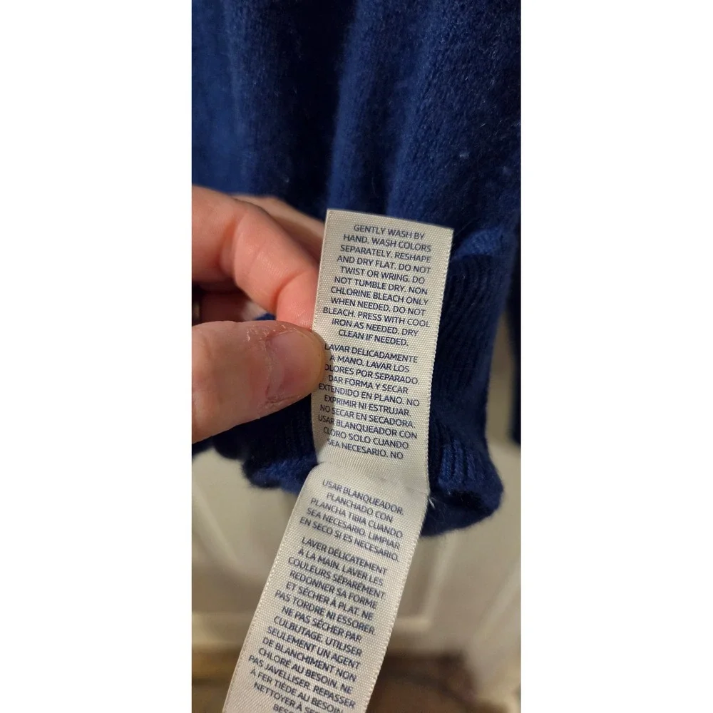 Buttoned Down 100% Cashmere Sweater Large Cobalt Blue Crewneck Pullover
